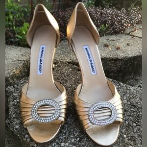Manolo Blahnik Gold Sedaraby Heels EU Size 38.5